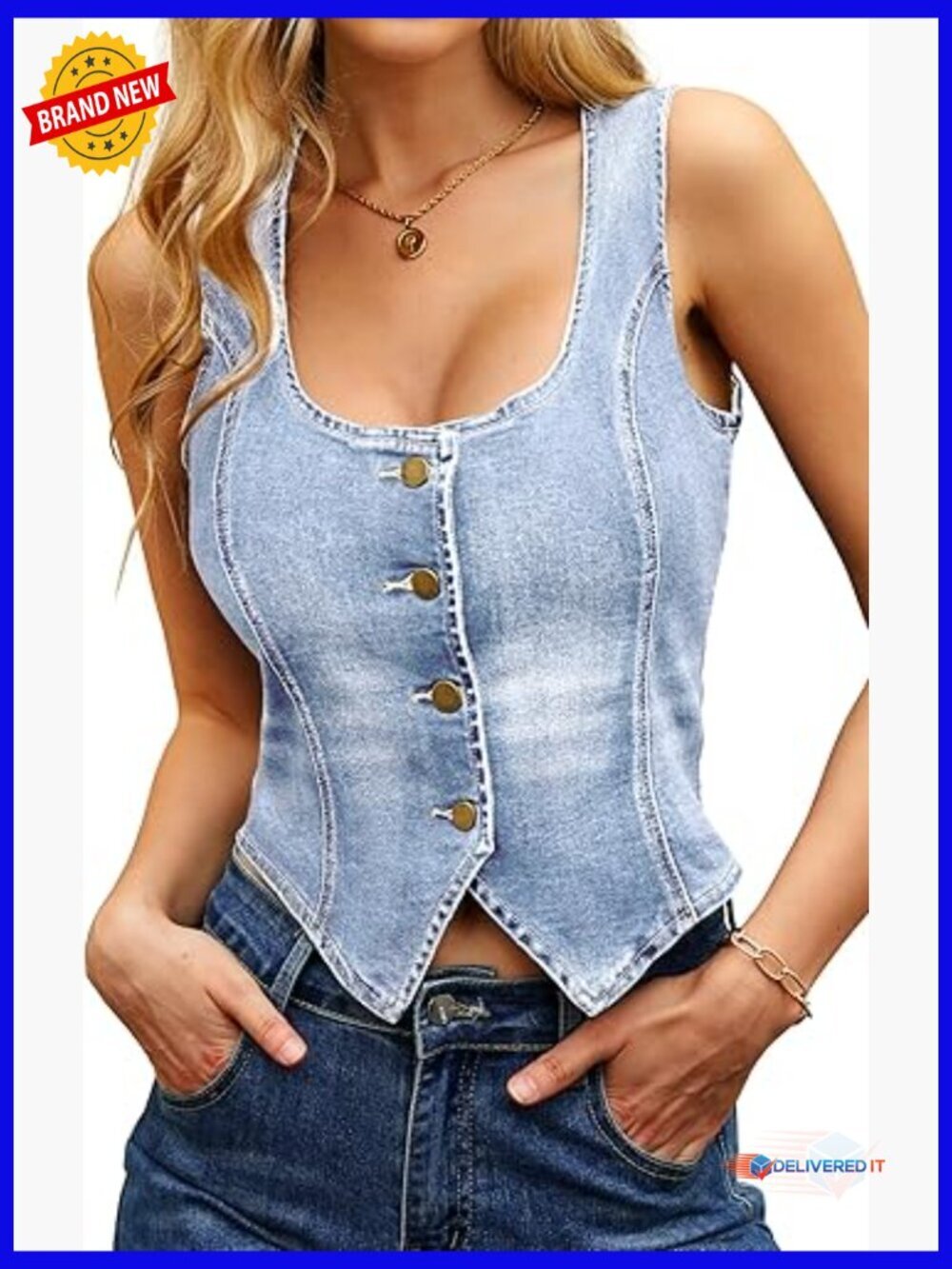 Cropped Denim Vest Sleeveless Western Button Down Summer Top Women